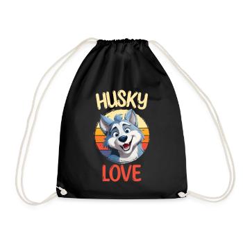 Husky Love Dog Sled Dog Dog Breed Winter - Drawstring Bag - black - Front