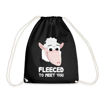 Sheep Saying Funny Fleeced To Meet You - Drawstring Bag - black - Front