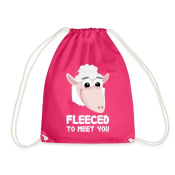 Sheep Saying Funny Fleeced To Meet You - Drawstring Bag - fuchsia - Front