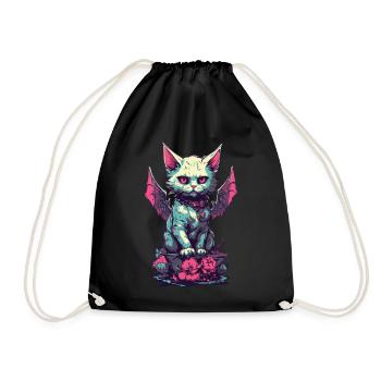 Goth Cat Vampire Demons Aesthetic - Drawstring Bag - black - Front