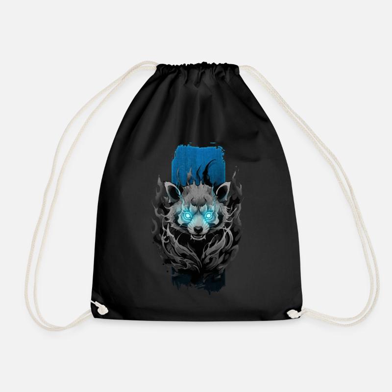 Rotes Panda-Design mit blau leuchtenden Augen - Turnbeutel - Schwarz
