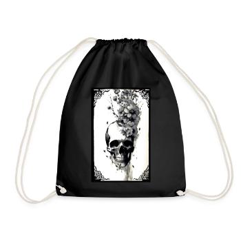 Totenkopf und Blumen - Turnbeutel - Schwarz - Vorne
