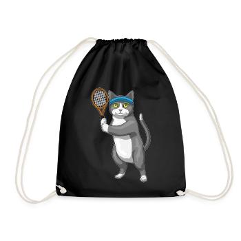 Cat Tennis Tennis Racket - Drawstring Bag - black - Front