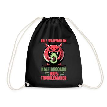 Half Watermelon, Half Avocado, All Trouble! - Drawstring Bag - black - Front