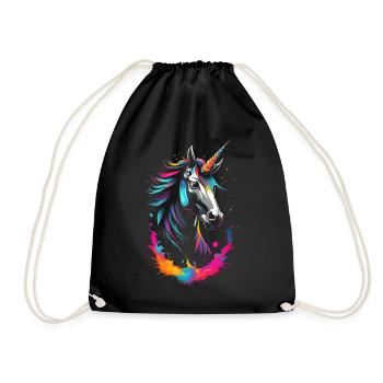 Colorful neon unicorn - a dream landscape - Drawstring Bag - black - Front
