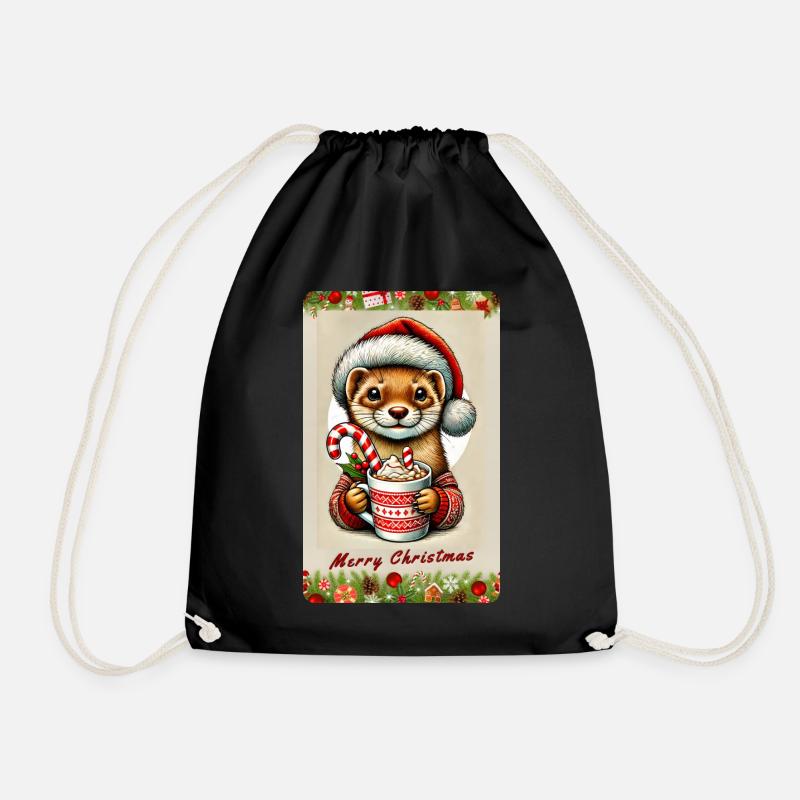 Christmas marten with hot chocolate - Drawstring Bag - black