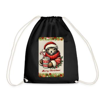 Weihnachts-Otter mit heißer Schokolade - Turnbeutel - Schwarz - Vorne