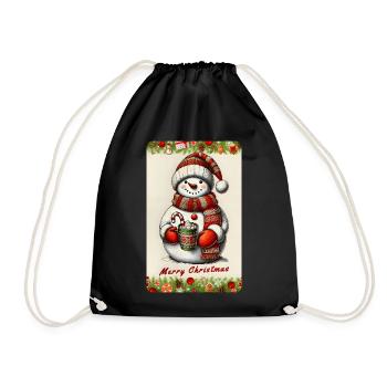 Cheerful snowman with hot chocolate - Drawstring Bag - black - Front