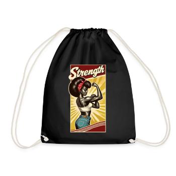 Strength Strong Black Woman Rockabilly Gift - Drawstring Bag - black - Front