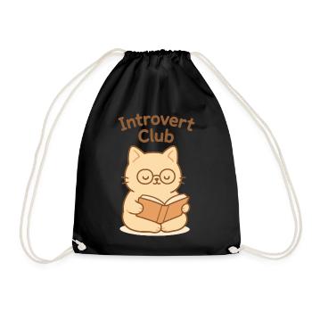 Introvert Club Cat Reading - Drawstring Bag - black - Front