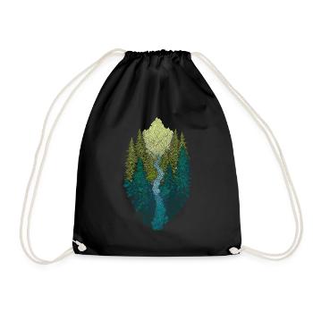 Mountain landscape with forest and river – nature design - Drawstring Bag - black - Front