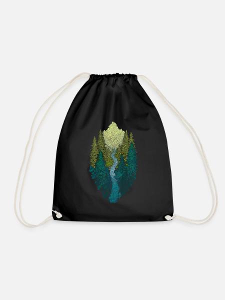 Berglandschaft mit Wald und Fluss – Naturdesign - Turnbeutel - Schwarz