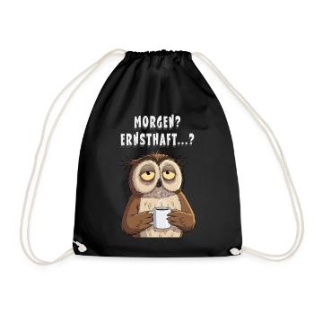 Morgenmuffel Eule Kaffee Geschenk Schlafshirt - Turnbeutel - Schwarz - Vorne