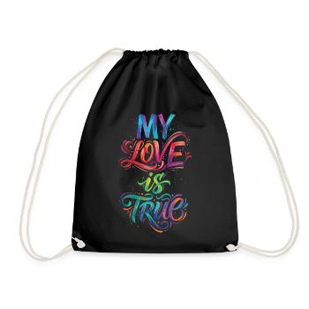 My Love Is True Colorful Text Painting Print - Drawstring Bag - black - Front