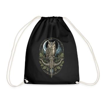 Crossbow Crossbowman Owl in front of Moon - Drawstring Bag - black - Front