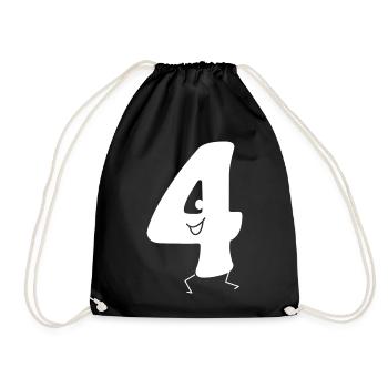 Funny Four: Minimalist Numeral 4 | Fourth - Drawstring Bag - black - Front