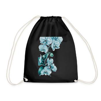 Blau Orchideen Druck - Turnbeutel - Schwarz - Vorne