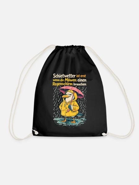 Schietwetter Möwe im Friesennerz | Lustiges Design - Turnbeutel - Schwarz