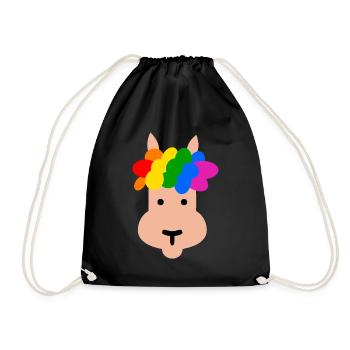 Lama mit Regenbogen Frisur - Turnbeutel - Schwarz - Vorne