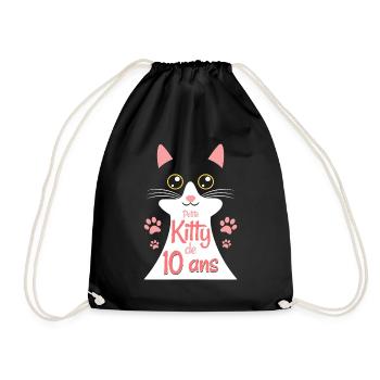 Fillette De 10 Ans Chat 10ème Anniversaire Fille - Sac de sport léger - noir - Devant