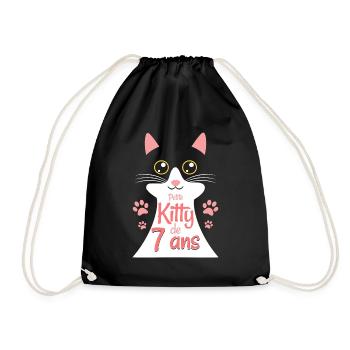 Fillette De 7 Ans Chat 7ème Anniversaire Fille - Sac de sport léger - noir - Devant