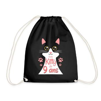 Fillette De 9 Ans Chat 9ème Anniversaire Fille - Sac de sport léger - noir - Devant