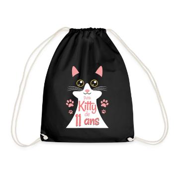 Fillette De 11 Ans Chat 11ème Anniversaire Fille - Sac de sport léger - noir - Devant