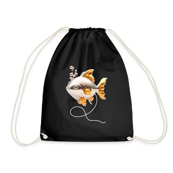 Fish Balloon - Silver and Gold - Drawstring Bag - black - Front
