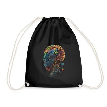 Colorful Surrealist Trippy Brain/Skull - Drawstring Bag - black - Front