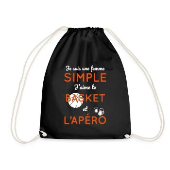 Femme simple aime le basket et l'apéro - Sac de sport léger - noir - Devant
