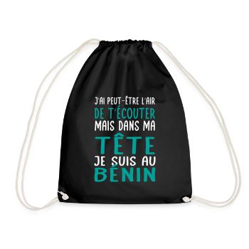 Dans ma tête je suis au Bénin - Cadeau humour - Sac de sport léger - noir - Devant