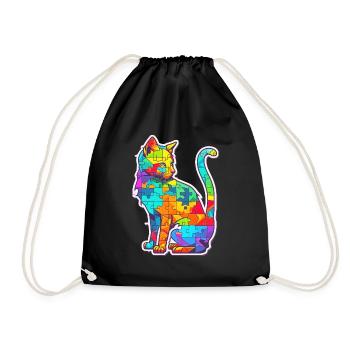 Soutien sensibilisation à l'autisme chat coloré - Sac de sport léger - noir - Devant