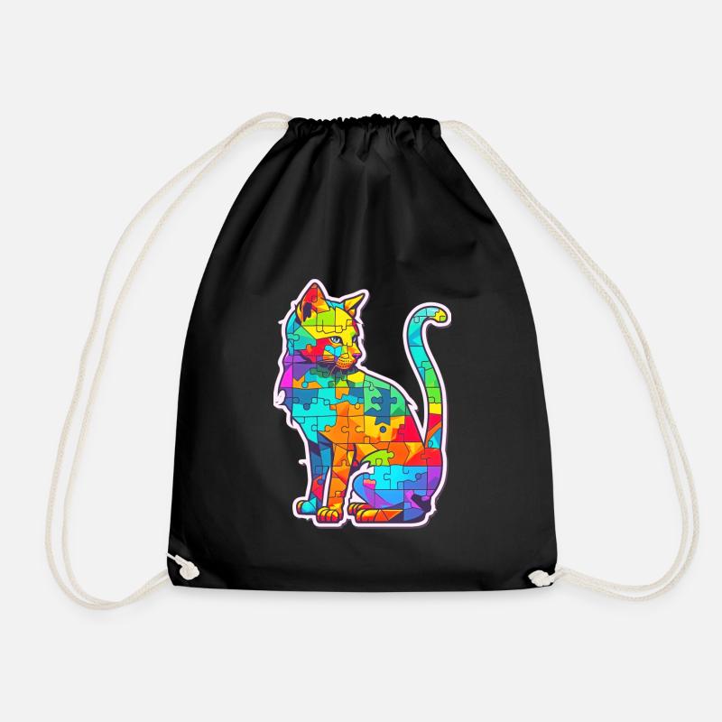 Unterstützen Sie Autismus-Bewusstsein bunte Katze - Turnbeutel - Schwarz