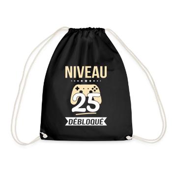 Anniversaire 25 ans - Niveau 25 débloqué - Gamer - Sac de sport léger - noir - Devant