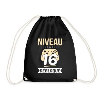 Anniversaire 16 ans - Niveau 16 débloqué - Gamer - Sac de sport léger - noir - Devant