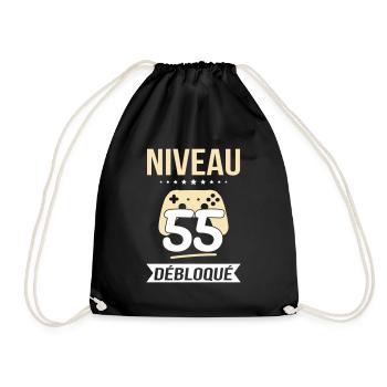 Anniversaire 55 ans - Niveau 55 débloqué - Gamer - Sac de sport léger - noir - Devant