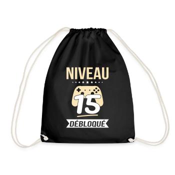Anniversaire 15 ans - Niveau 15 débloqué - Gamer - Sac de sport léger - noir - Devant