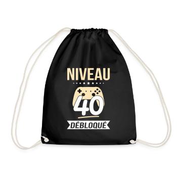 Anniversaire 40 ans - Niveau 40 débloqué - Gamer - Sac de sport léger - noir - Devant