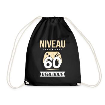 Anniversaire 60 ans - Niveau 60 débloqué - Gamer - Sac de sport léger - noir - Devant