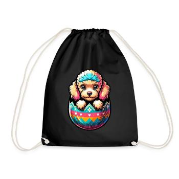 Easter Egg Easter Egg Dog Poodle Hatches From The Egg - Drawstring Bag - black - Front