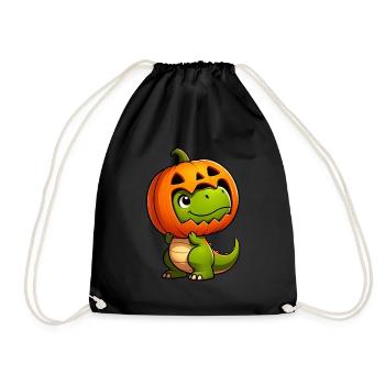 Halloween Dino Dinosaur T-Rex Pumpkin Hat Helmet - Drawstring Bag - black - Front