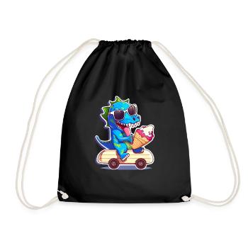 Dino dinosaur on skateboard eating ice cream - Drawstring Bag - black - Front