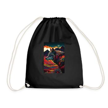 Colorful Painting Wolf in the Sunset – Design - Turnbeutel - Schwarz - Vorne