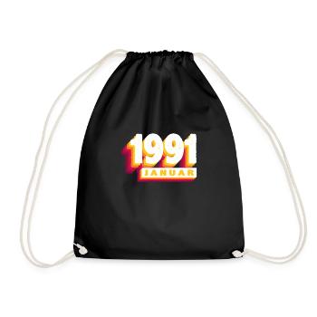 Januar 1991 0 33 Jahren Mann Frau Geburtstag - Turnbeutel - Schwarz - Vorne