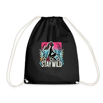 Stay Wild Silhouette mit Blumen - Turnbeutel - Schwarz - Vorne