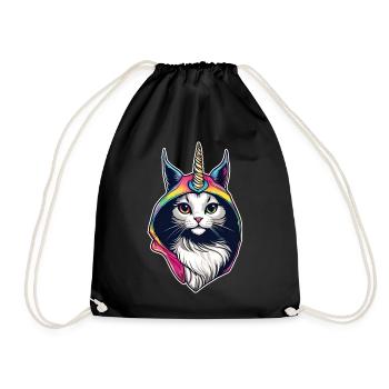 Chat mignon avec sweat à capuche Licorne - Sac de sport léger - noir - Devant