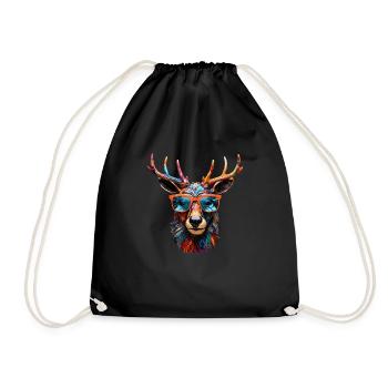 Cerf avec lunettes de soleil, animal de pouvoir, costume traditionnel, fête du village - Sac de sport léger - noir - Devant