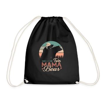 twin mama bear gift t shirt mom twins - Drawstring Bag - black - Front