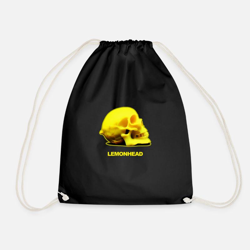 Lemonhead. Human skull made of a lemon. - Drawstring Bag - black
