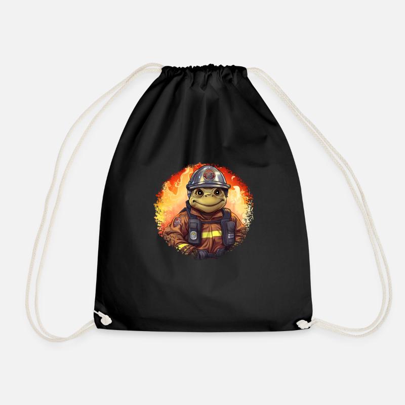 Firefighter Turtle - Drawstring Bag - black